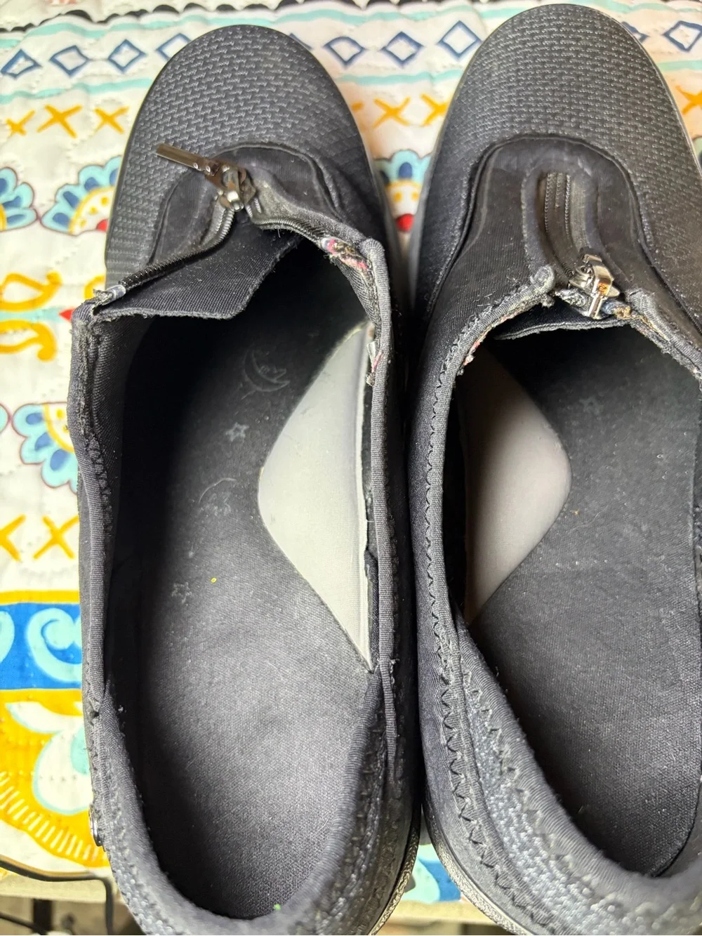 Majestic Black Quilted Knit Wedge Zip Shoes